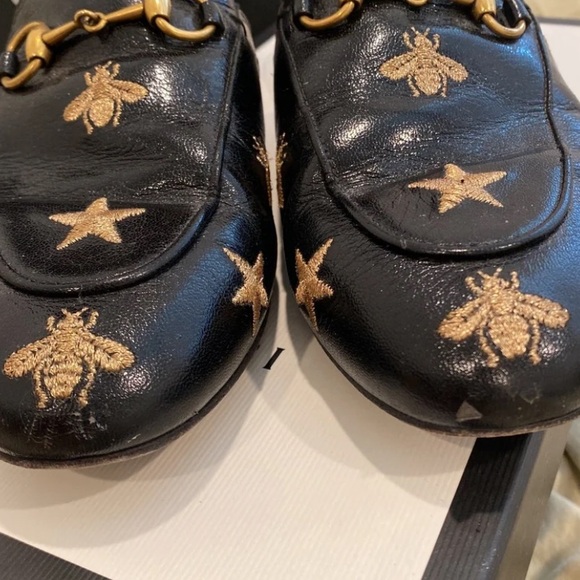 GUCCI Princetown Leather Slipper Mules Quentin Nero Bees Stars Shoes Slip Ons - Picture 5 of 10